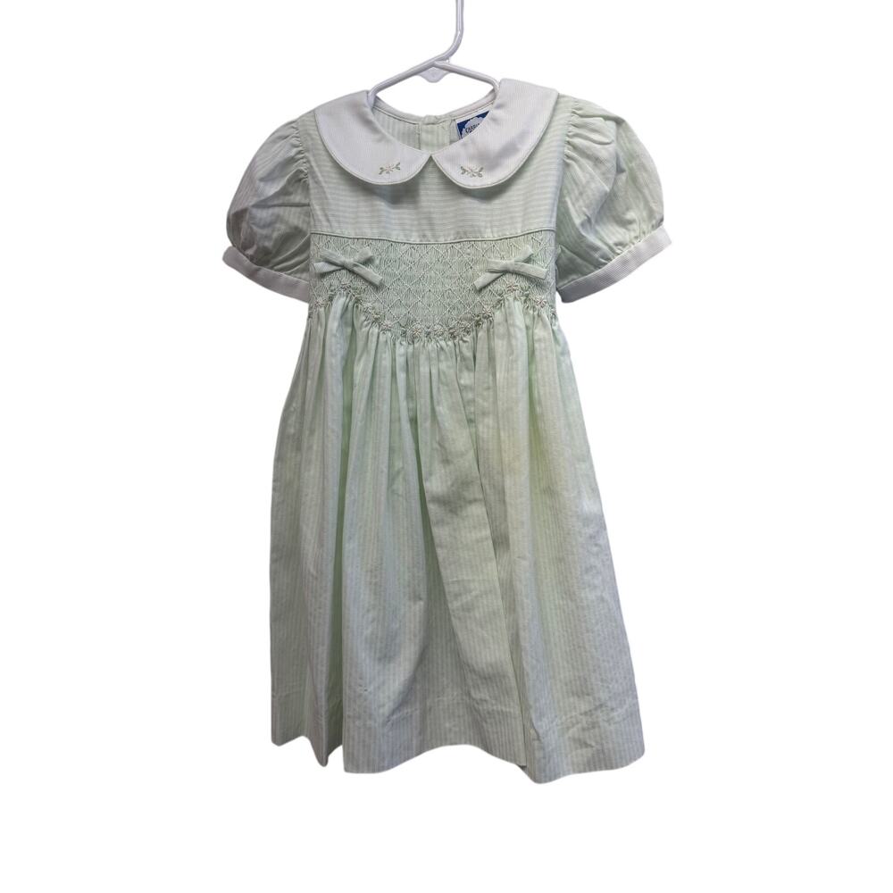 Y2K Girls Carriage Boutiques green Smocked Ribbons Party Dress 3t